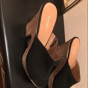 Black Suede slip on with cork heel